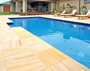 Teakwood sandstone pavers and tiles yellow tiles ochre tiles pool pavers and pool coping
