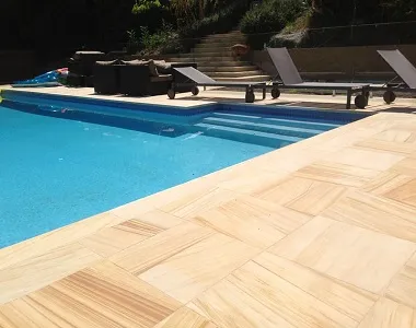 Teakwood sandstone pool coping tiles drop face