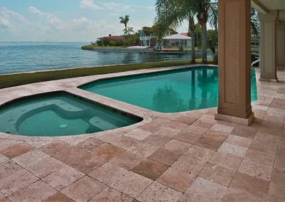 Walnut travertine pool tiles