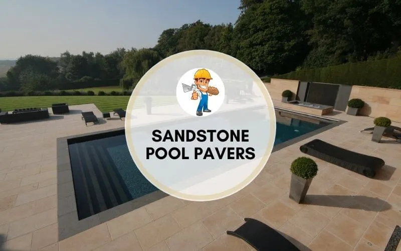 Sandstone pool pavers image with some text